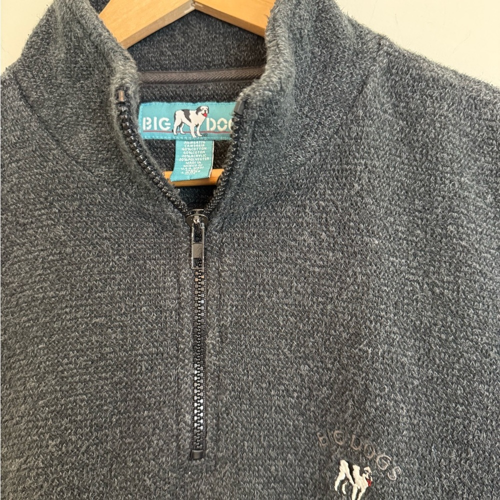Vintage 90s Big Dogs Gray 1/4 Quarter Zip Mens L - Picture 3 of 10